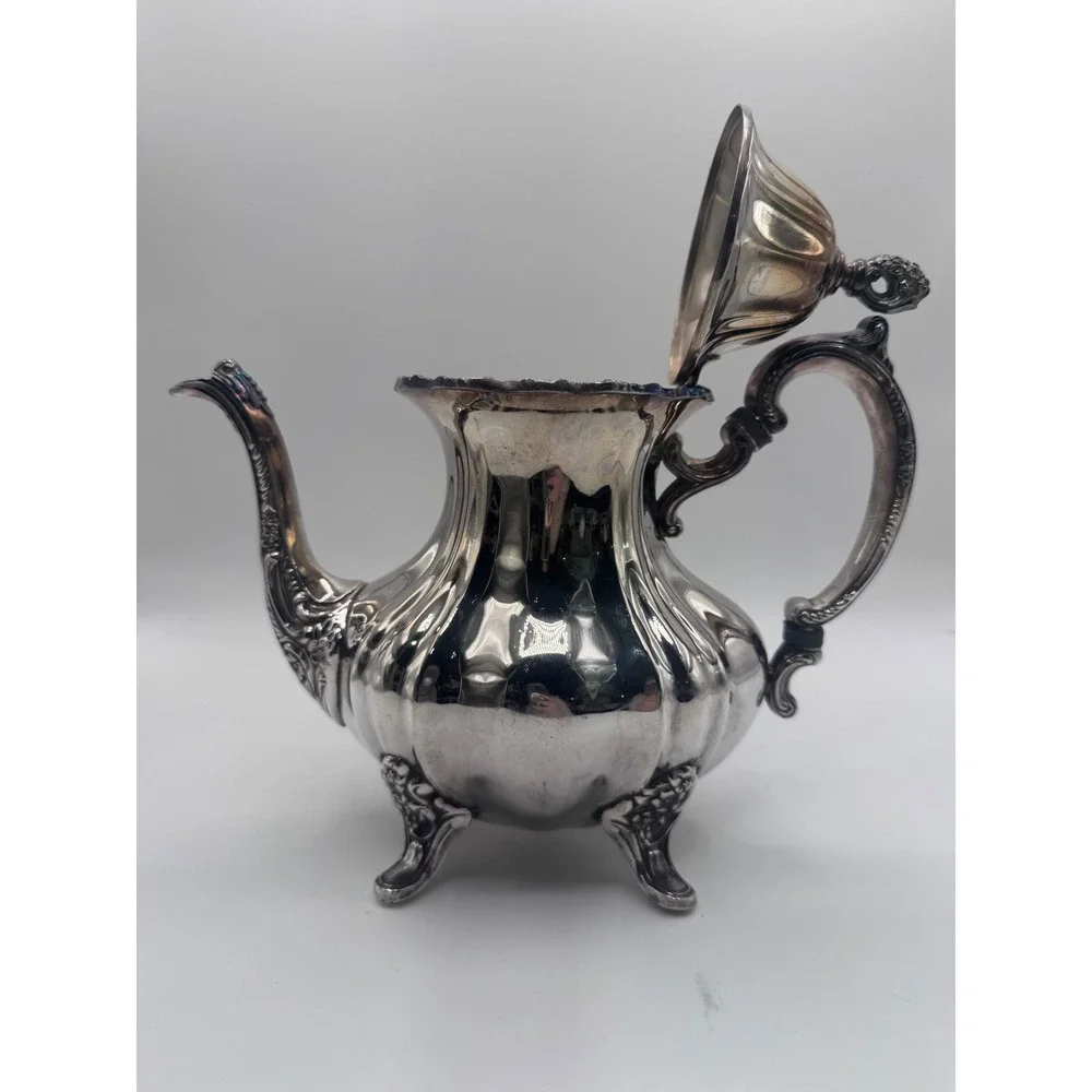 Vintage EPCA Lancaster Rose 400 Silverplate Teapot Ornate Footed Coffee Pot Rare